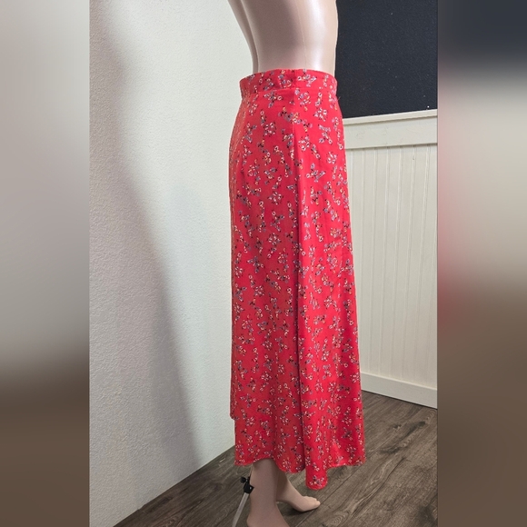 Lulus Bliss Me Red Floral Print Midi Skirt Size Small - Picture 5 of 9